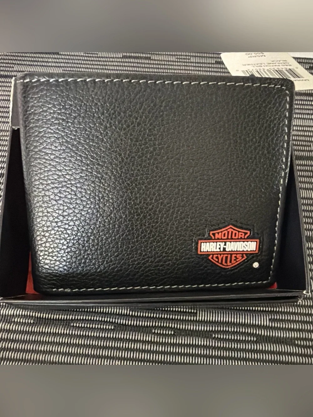 Harley-Davidson Black Leather Bifold Wallet with Orange Logo